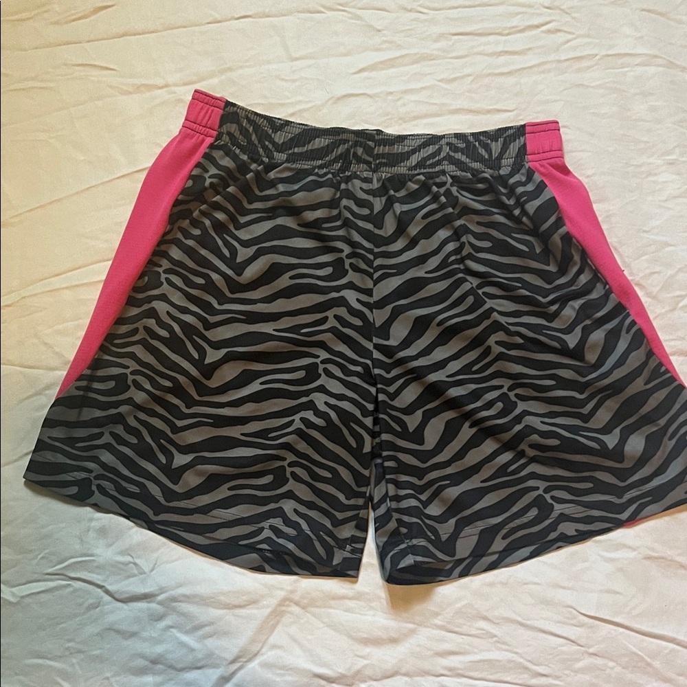 Danskin Now Black Zebra Print Shorts with Pink Accents